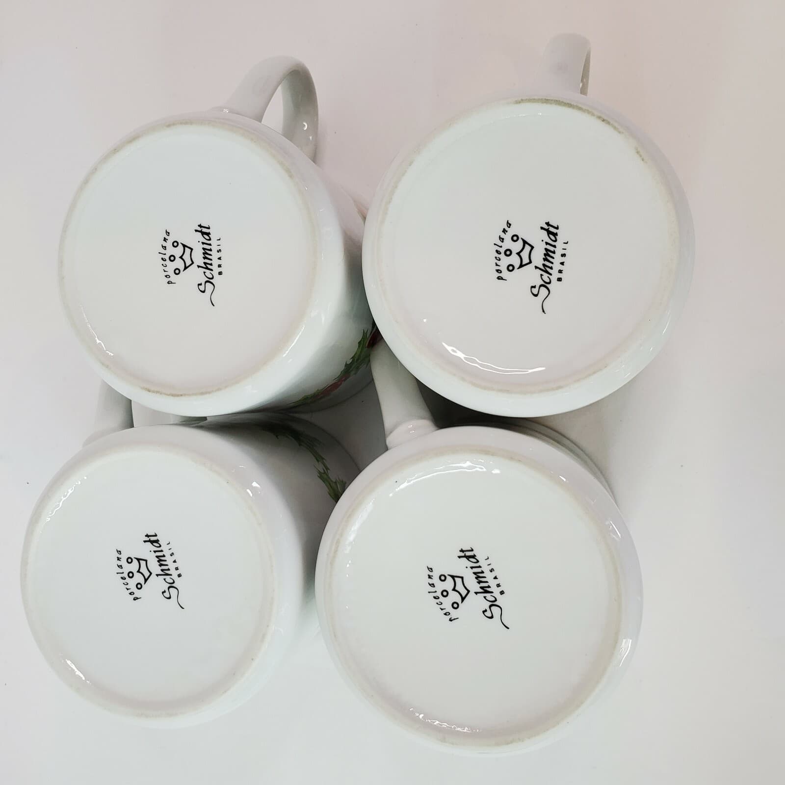 Schmidt Porcelana Brasil Holly Christmas Collectible Coffee Tea Cup Mugs Set 4 - Thumbnail 5