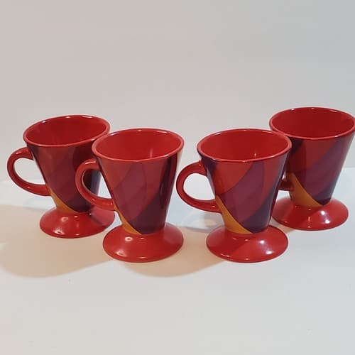 Set of 4 Cone Shaped Espresso Mugs Abstract Expressionism 3" Red Purple Orange - Thumbnail 3