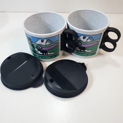 2 Vtg Travel Denali Ntl Park Alaska 8 oz Travel Coffee Mug Cup & Lid Whirley USA - Thumbnail 7