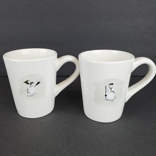Williams Sonoma Simplistic Snowman 10 oz Mugs Coffee Tea Cocoa Set of 2 Holiday