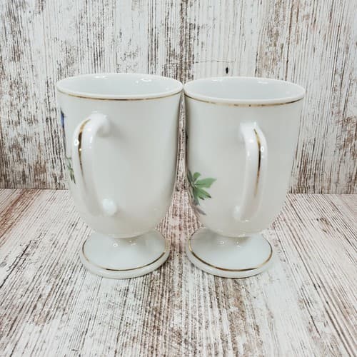 Vintage Song Bird Porcelain Pedestal Coffee Tea Mugs Cups Made in Japan Set of 2 - Thumbnail 6