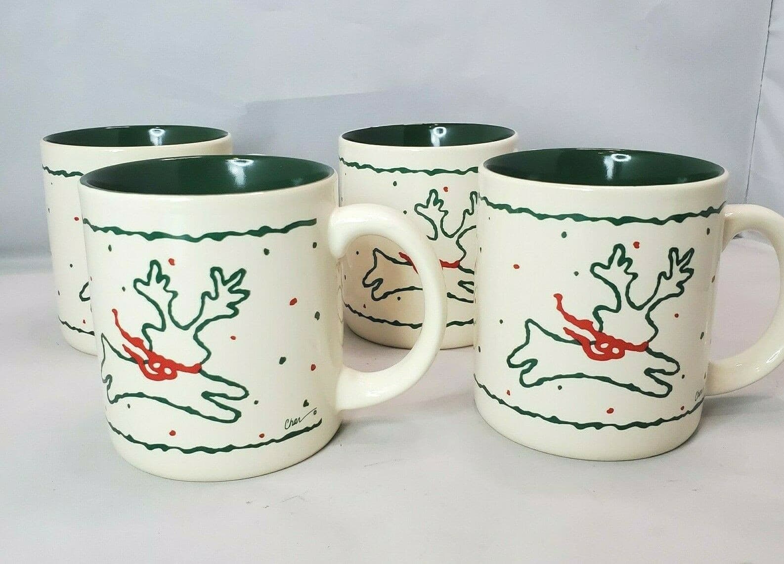4 K.I.C. Earthenware Christmas Reindeer Tis the Season Coffee Mug Made in Korea