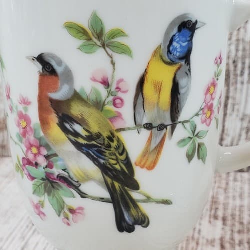 Vintage Song Bird Porcelain Pedestal Coffee Tea Mugs Cups Made in Japan Set of 2 - Thumbnail 3