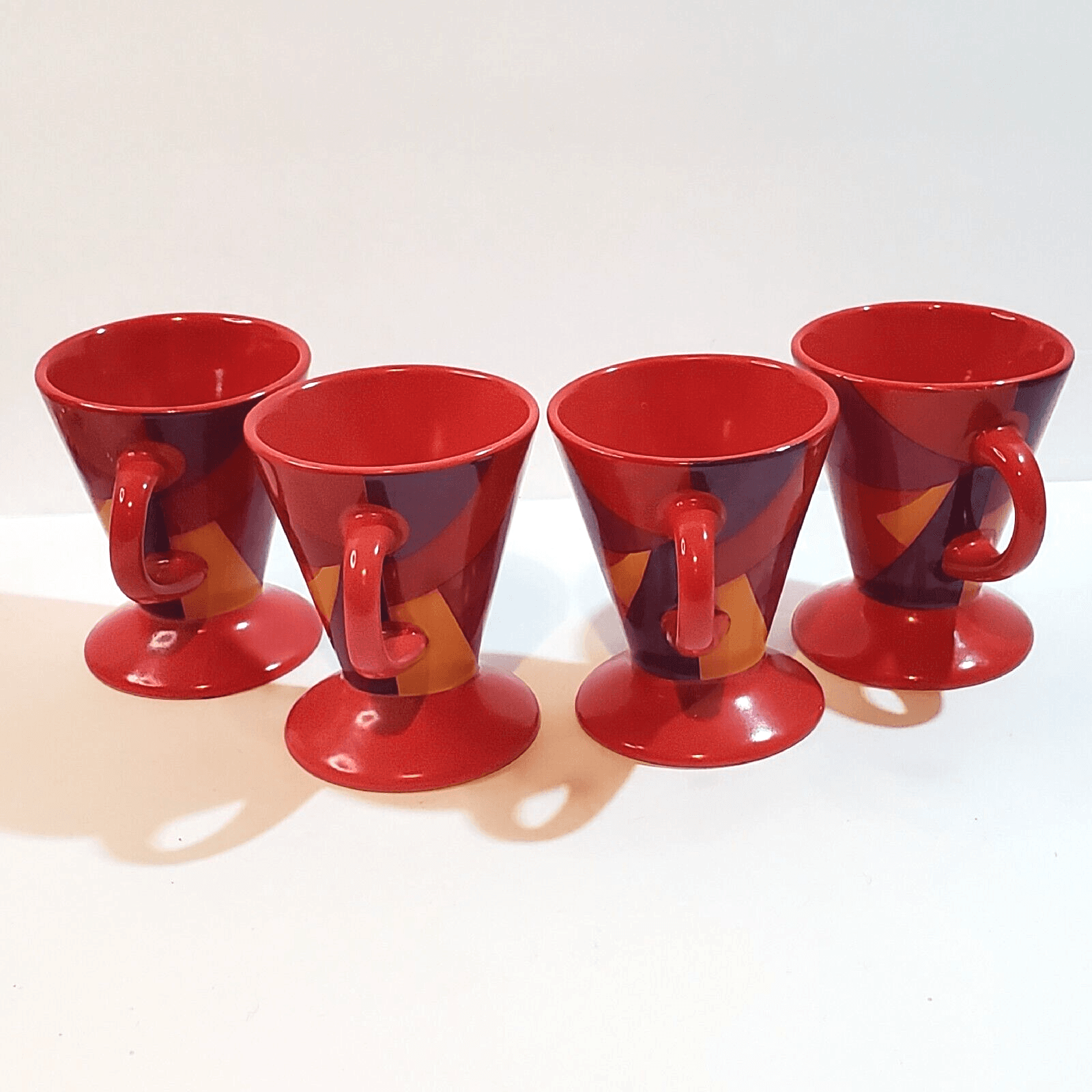 Set of 4 Cone Shaped Espresso Mugs Abstract Expressionism 3" Red Purple Orange - Thumbnail 2