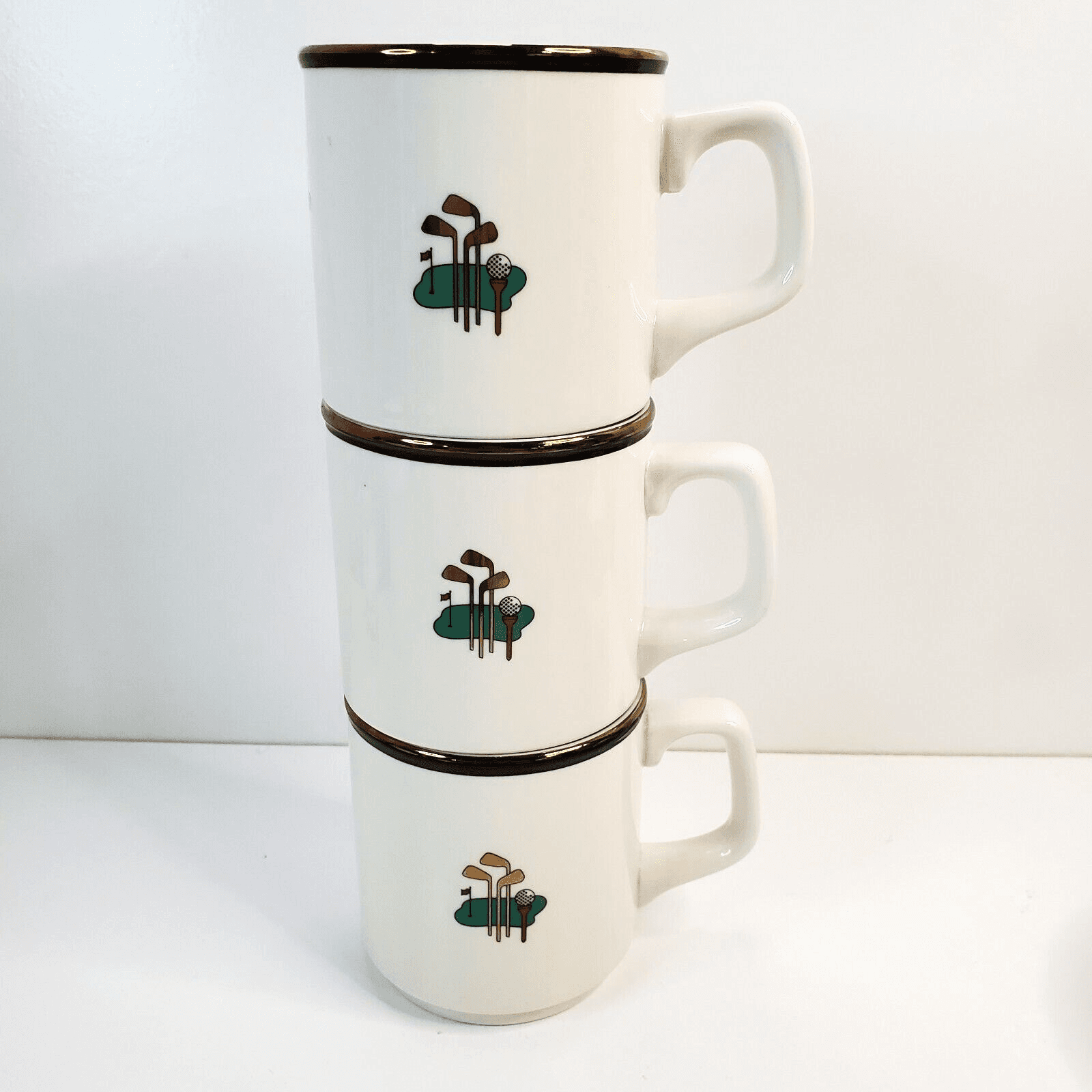 3 Homer Laughlin Seville U.S.A. Stackable Golf Country Club Coffee Tea Cups Mugs - Thumbnail 2