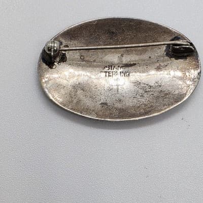 Vintage Siam Sterling Silver Black Etched Goddess Mid Century Oval Brooch Pin - Thumbnail 2