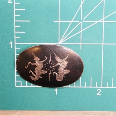Vintage Siam Sterling Silver Black Etched Goddess Mid Century Oval Brooch Pin - Thumbnail 4