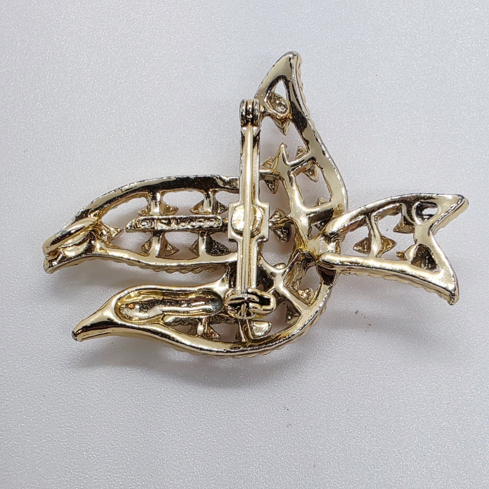 Vintage Gerry's Gold Tone Metal Orange Enamel Open Work Dove Brooch Pin - Thumbnail 2
