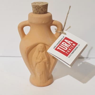 Tura Turizm Virgin Mary Terracotta Holy Water Pot w/ Cork Bottle Ephesians 5.5"