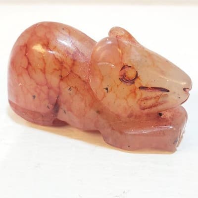 Vintage Miniature Hand Carved Pink Stone Mouse Animal Rodent Figurine 1.25 inch