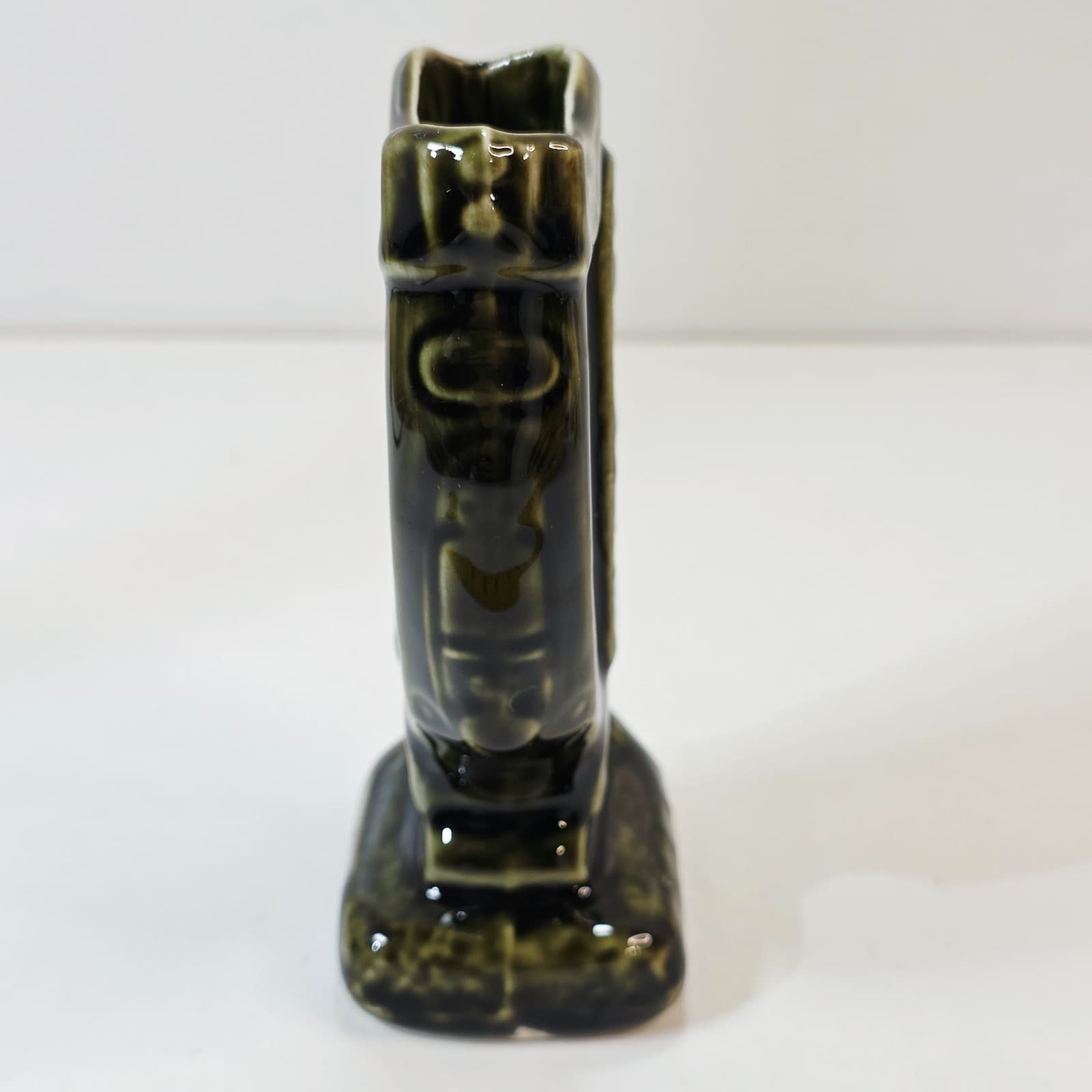 Vintage Green Glazed Ireland Ceramic Small Harp Vase Marked Made In Ireland 5" - Thumbnail 5