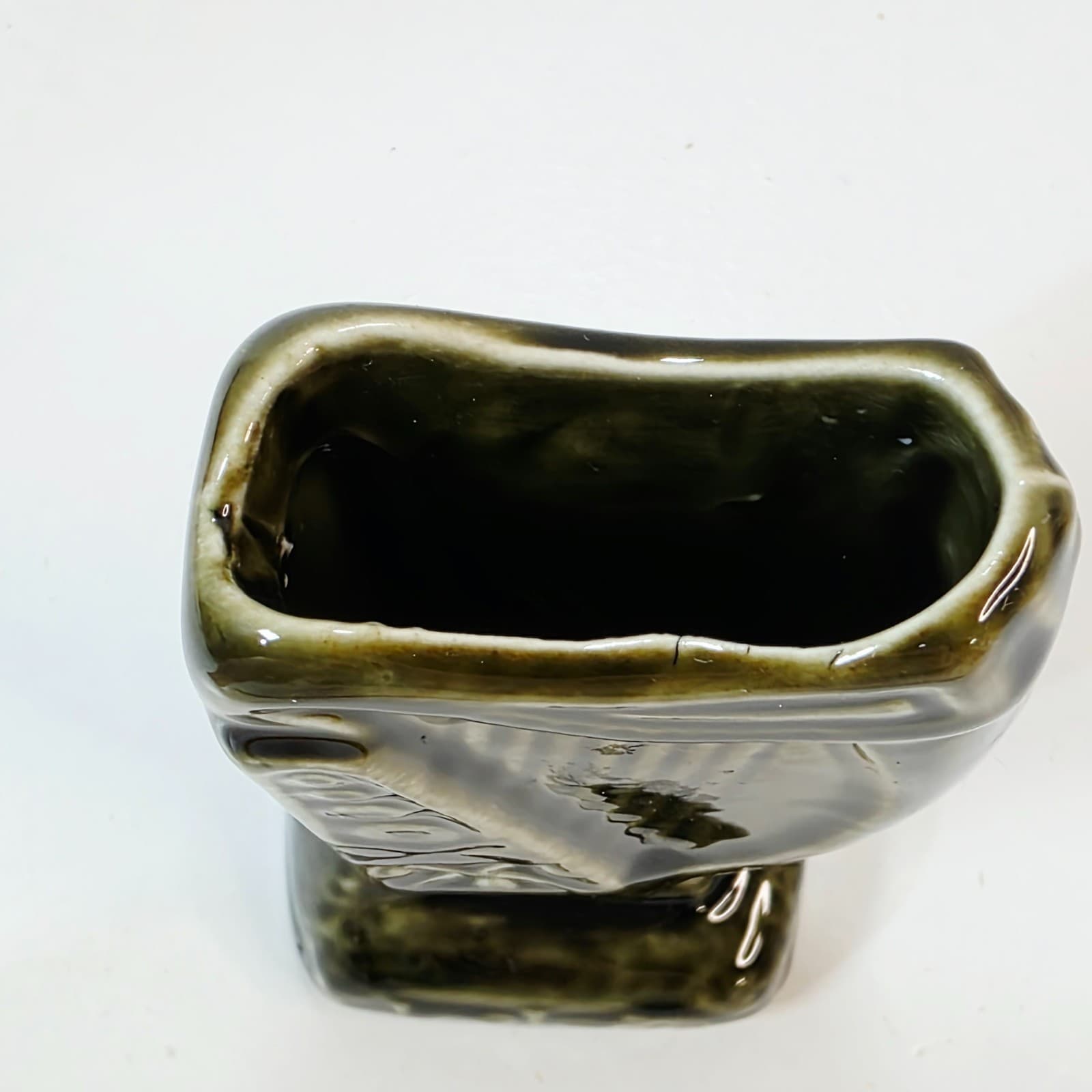 Vintage Green Glazed Ireland Ceramic Small Harp Vase Marked Made In Ireland 5" - Thumbnail 2
