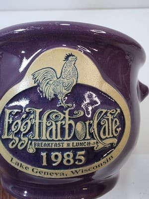 Deneen Pottery Egg Harbor Cafe 1985 Purple Soup Cauldron Hand Thrown USA 2014 - Thumbnail 2