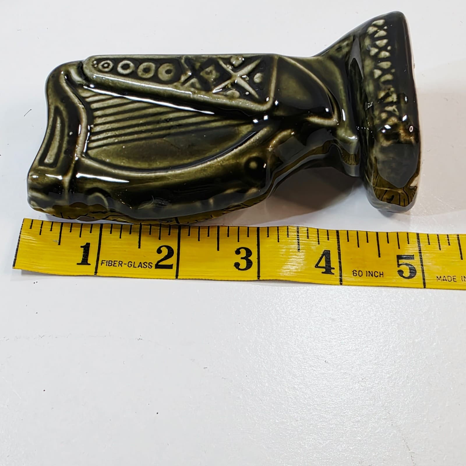 Vintage Green Glazed Ireland Ceramic Small Harp Vase Marked Made In Ireland 5" - Thumbnail 9