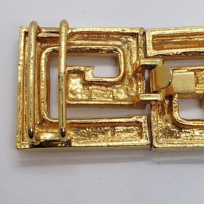 Vtg 1986 Signed Mimi Di N Gold Tone Greek Key Design 2 pc Belt Buckle Designer - Thumbnail 5