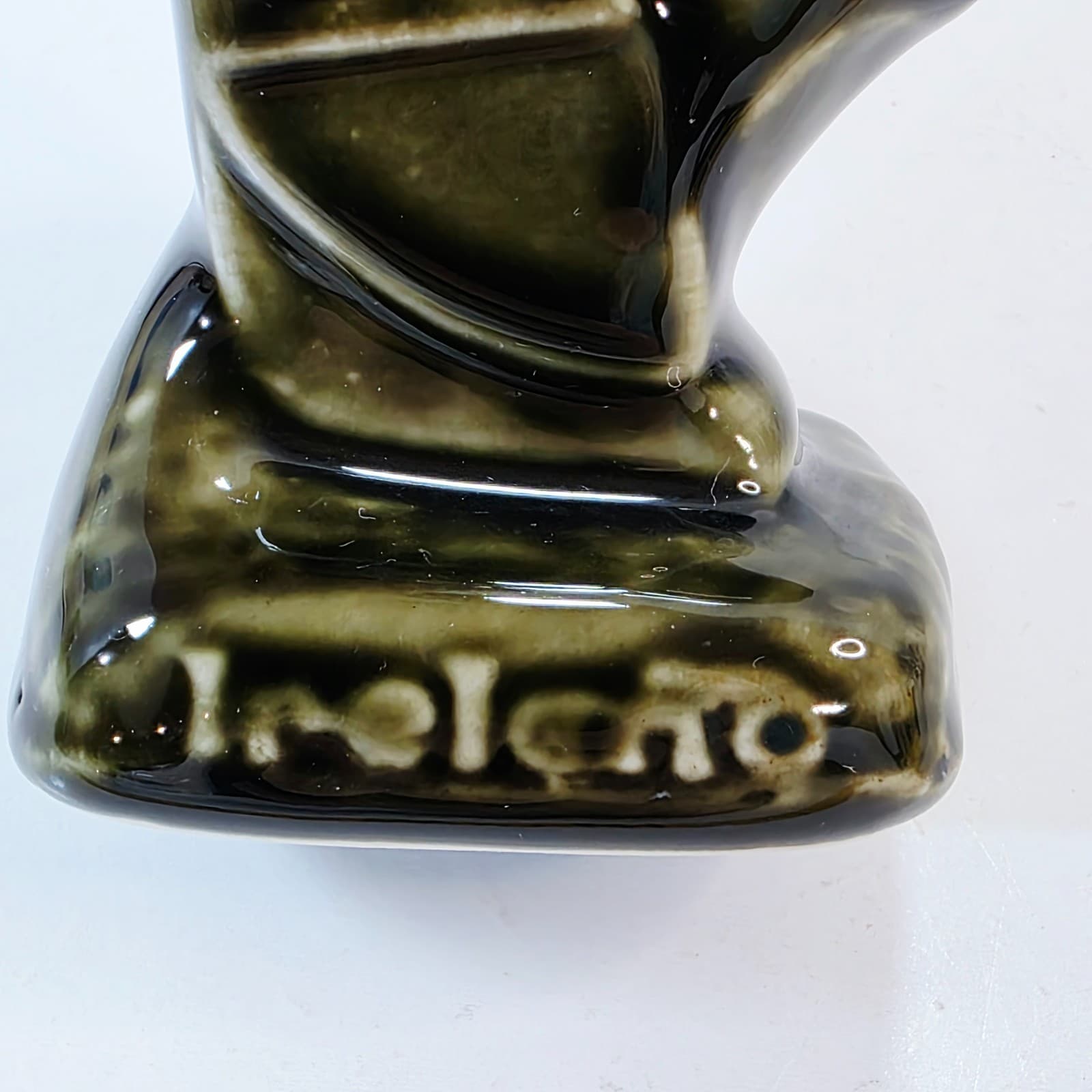 Vintage Green Glazed Ireland Ceramic Small Harp Vase Marked Made In Ireland 5" - Thumbnail 6