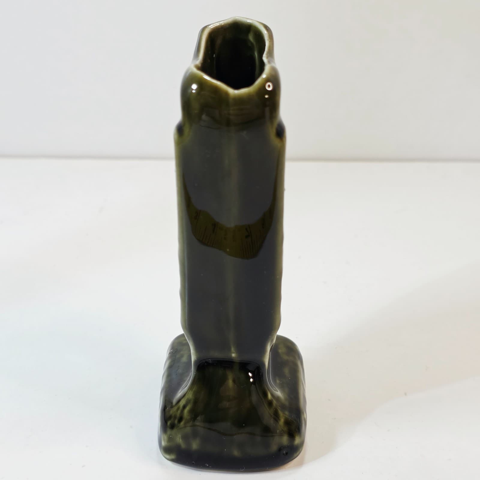 Vintage Green Glazed Ireland Ceramic Small Harp Vase Marked Made In Ireland 5" - Thumbnail 3