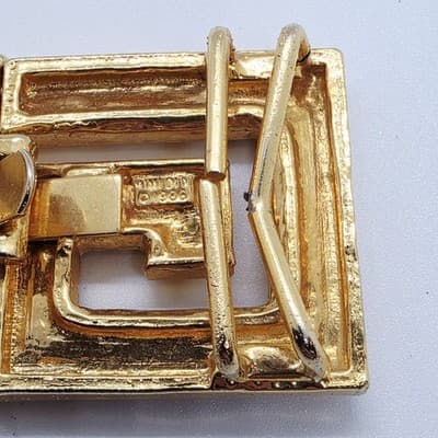 Vtg 1986 Signed Mimi Di N Gold Tone Greek Key Design 2 pc Belt Buckle Designer - Thumbnail 3