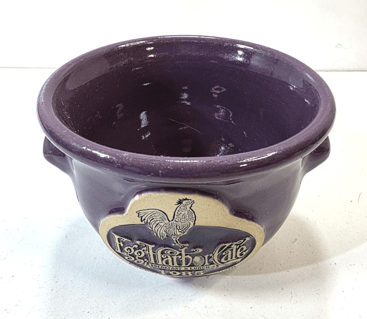 Deneen Pottery Egg Harbor Cafe 1985 Purple Soup Cauldron Hand Thrown USA 2014
