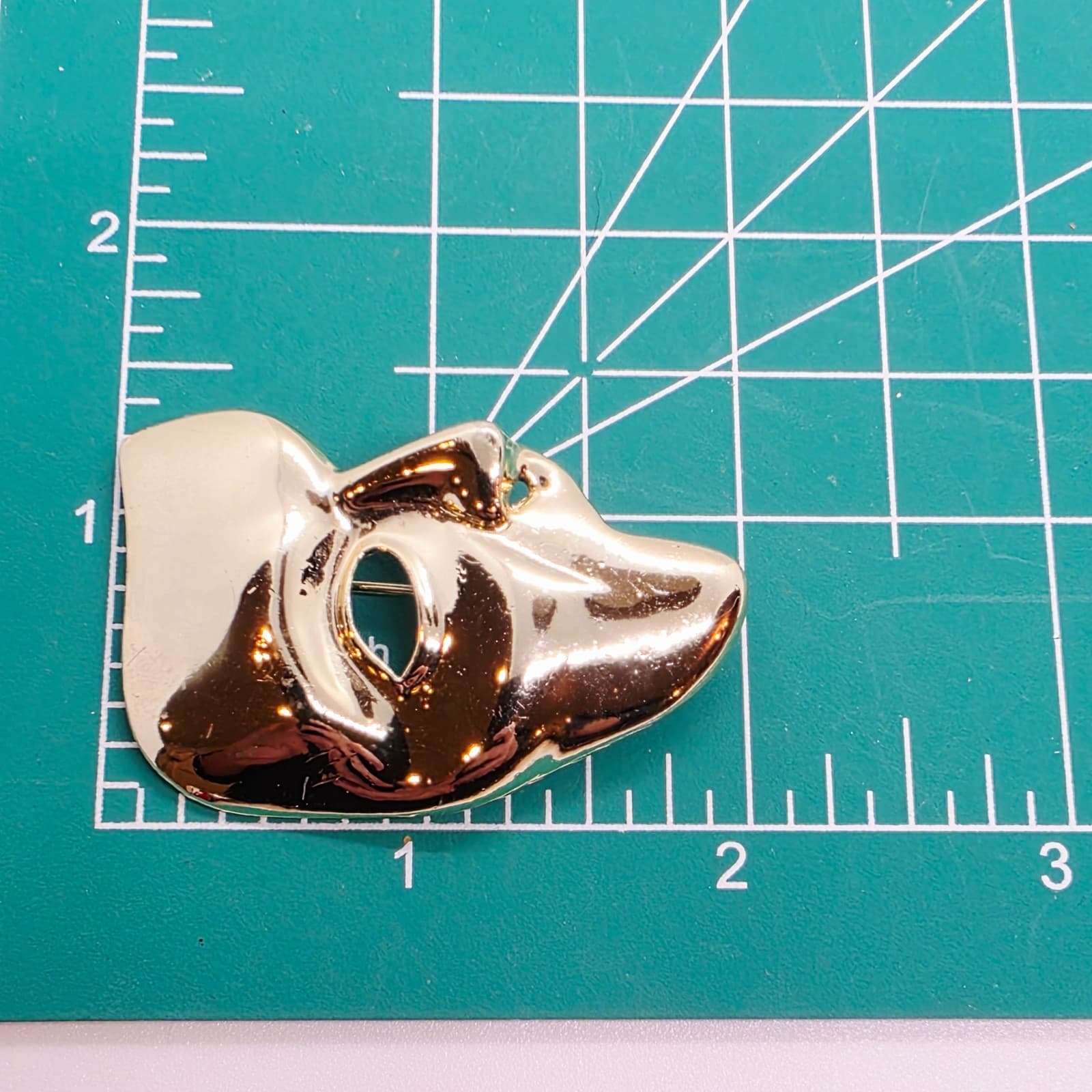 Vintage Gold Tone Phantom Half Face Mask Theater Fashion Brooch Pin - Thumbnail 3