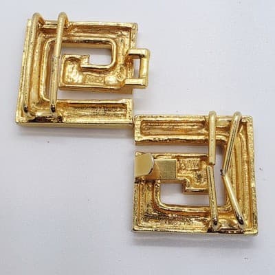 Vtg 1986 Signed Mimi Di N Gold Tone Greek Key Design 2 pc Belt Buckle Designer - Thumbnail 7