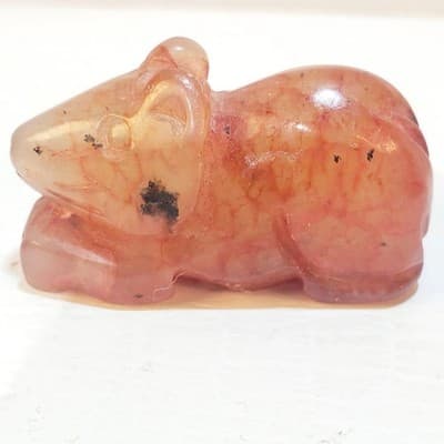 Vintage Miniature Hand Carved Pink Stone Mouse Animal Rodent Figurine 1.25 inch - Thumbnail 3