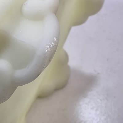 Vtg Fenton Uranium Vaseline Satin Custard Glass Hexagon Floral Footed Planter - Thumbnail 15
