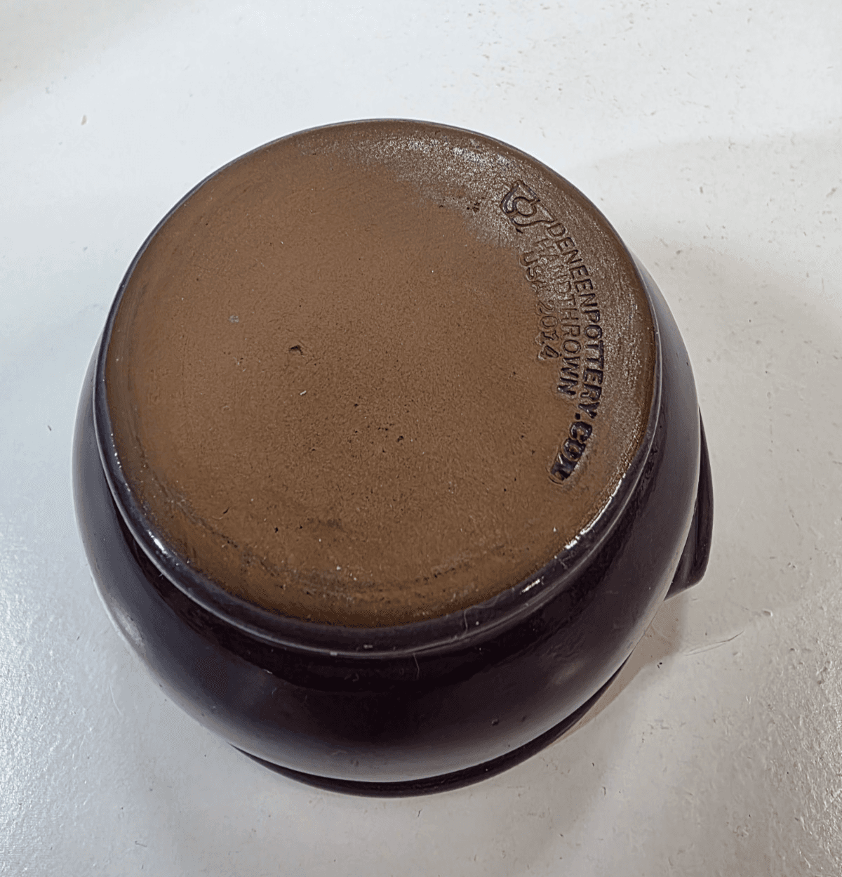 Deneen Pottery Egg Harbor Cafe 1985 Purple Soup Cauldron Hand Thrown USA 2014 - Thumbnail 7