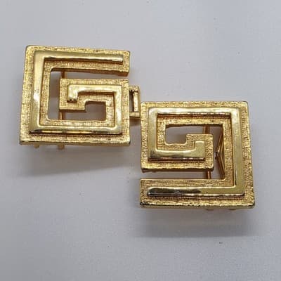 Vtg 1986 Signed Mimi Di N Gold Tone Greek Key Design 2 pc Belt Buckle Designer - Thumbnail 6