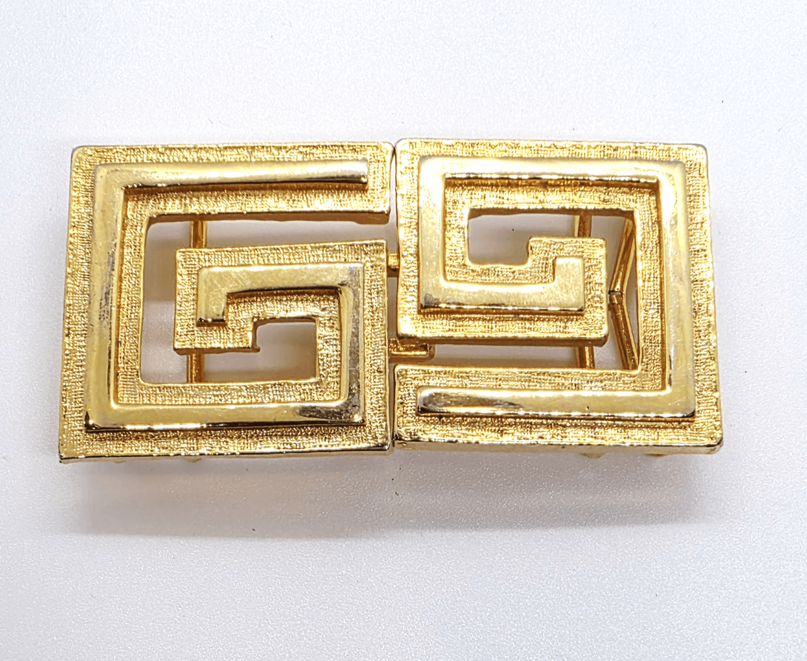Vtg 1986 Signed Mimi Di N Gold Tone Greek Key Design 2 pc Belt Buckle Designer