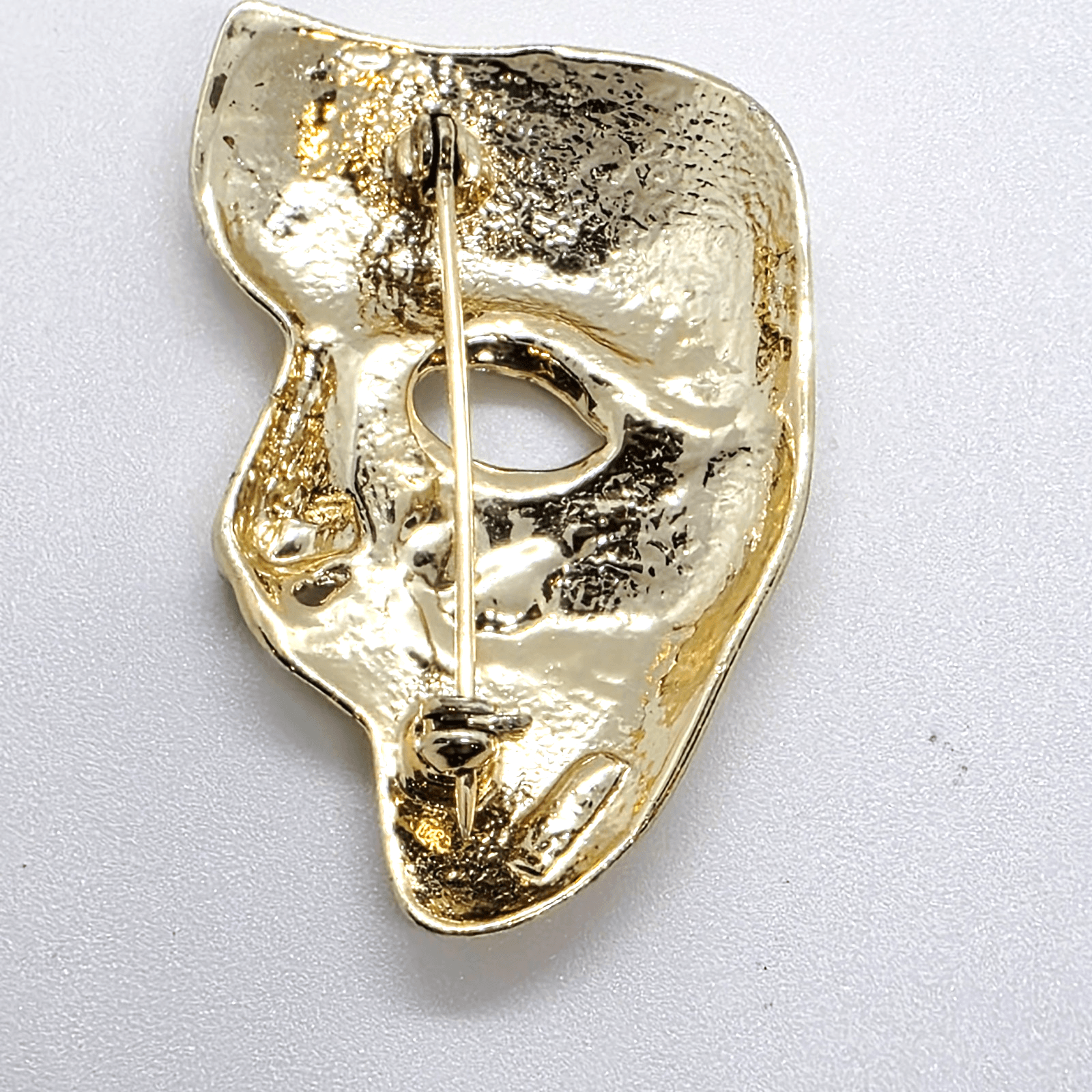 Vintage Gold Tone Phantom Half Face Mask Theater Fashion Brooch Pin - Thumbnail 2