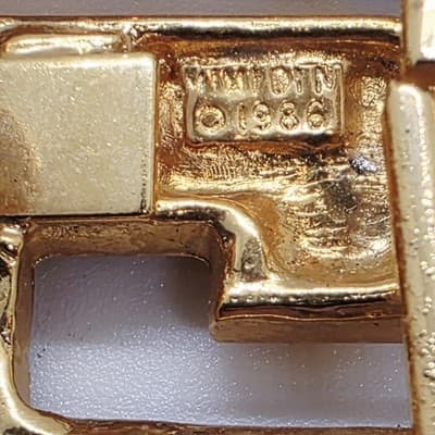 Vtg 1986 Signed Mimi Di N Gold Tone Greek Key Design 2 pc Belt Buckle Designer - Thumbnail 4
