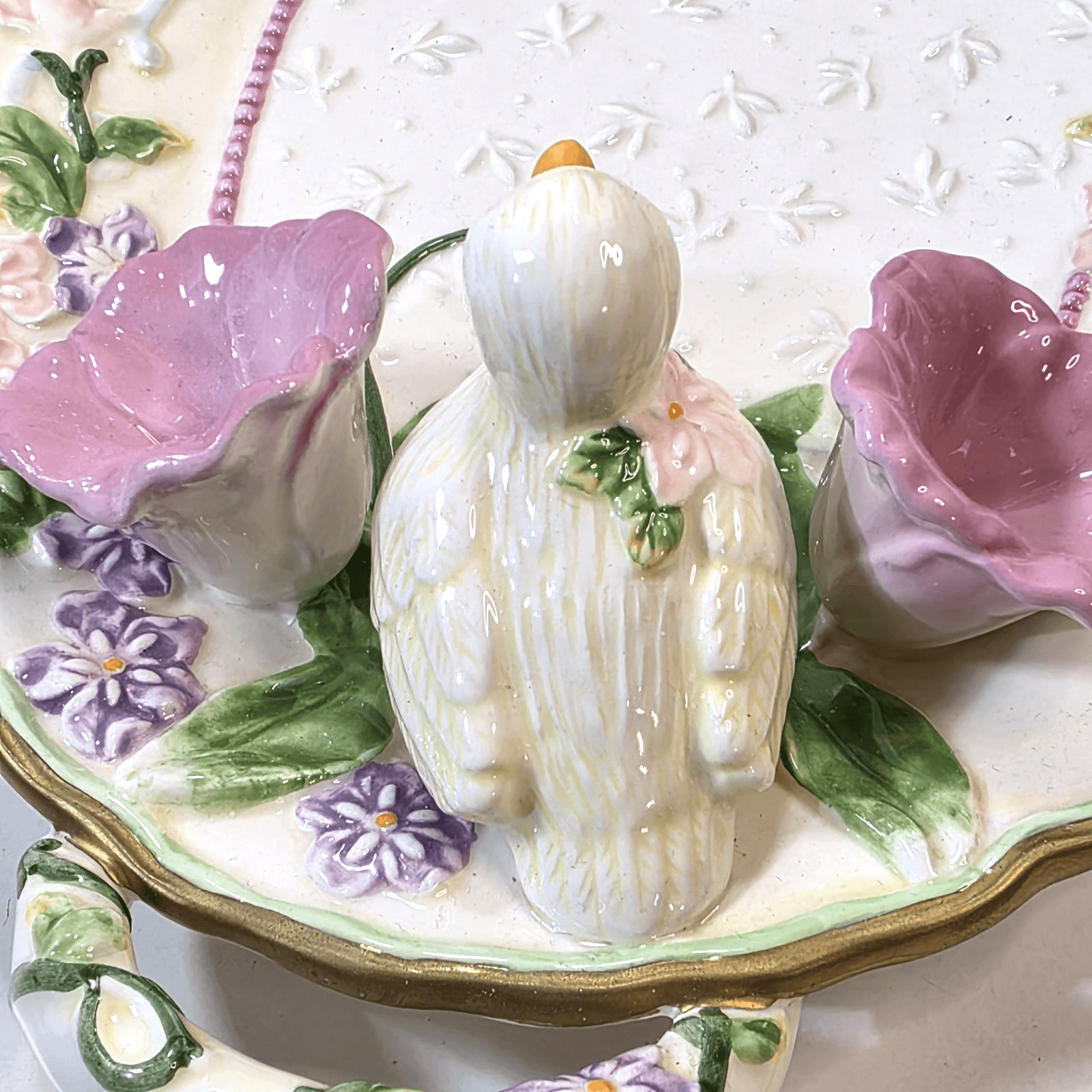 2001 Avon Spring Easter Oval Platter Tray 3D Flowers Chick Duck Handled 13.5" - Thumbnail 6