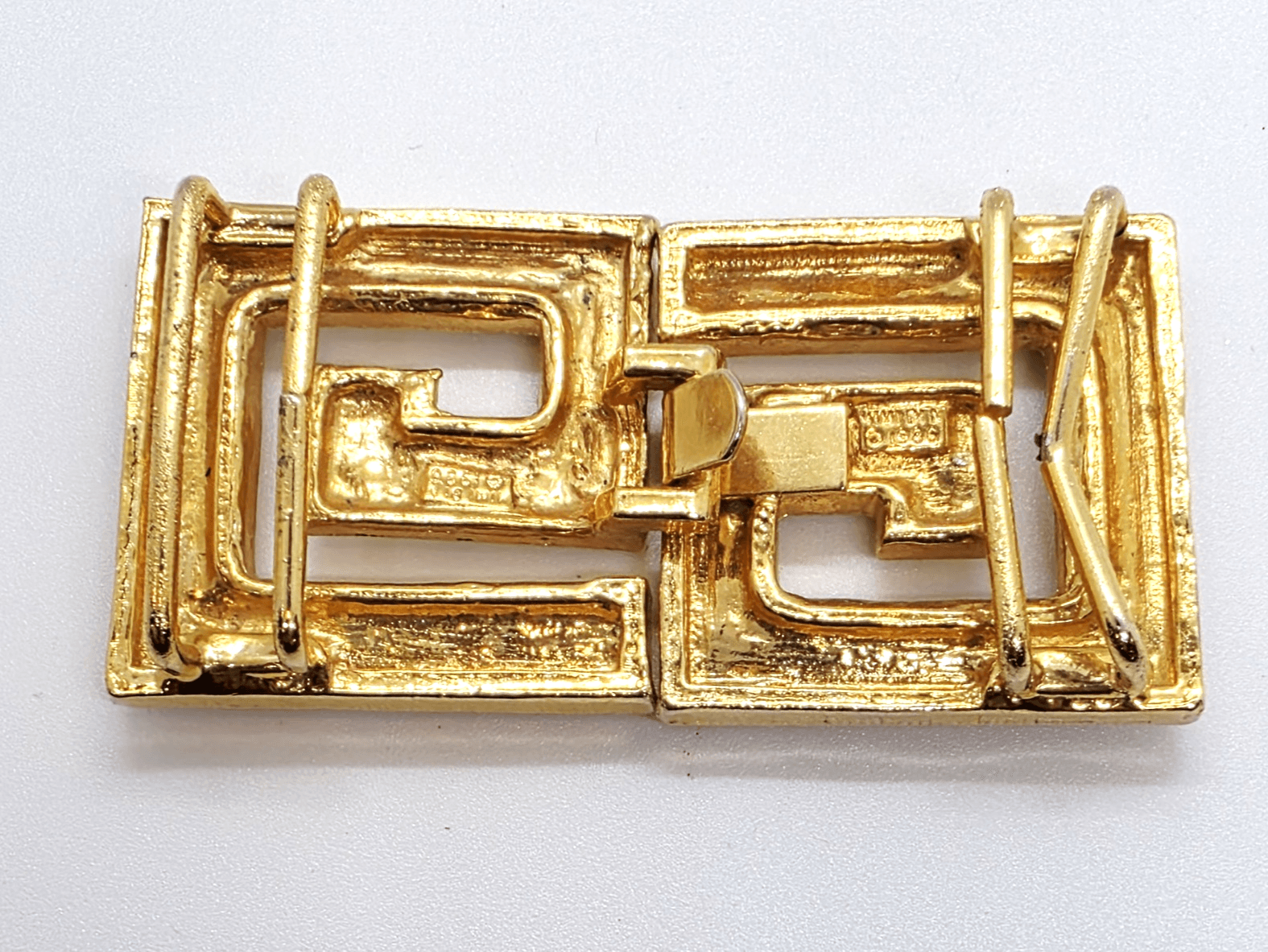 Vtg 1986 Signed Mimi Di N Gold Tone Greek Key Design 2 pc Belt Buckle Designer - Thumbnail 2