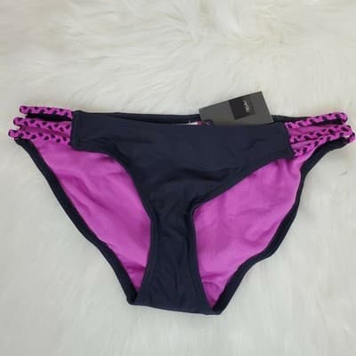 Mossimo Pink/Slate Bikini Swim Bottom Size Small Braided Side Cut-Out Detail