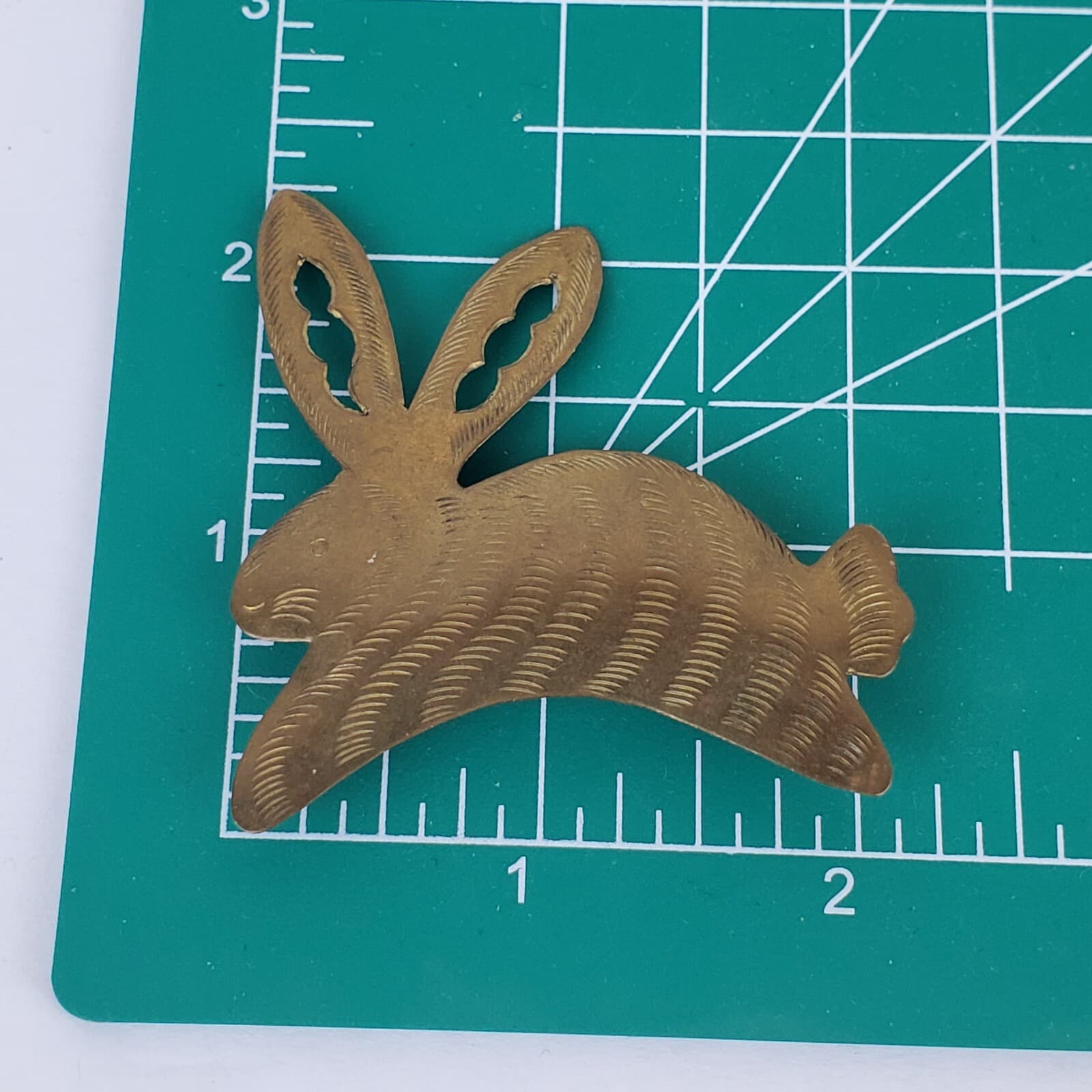 Bronze Tone Thin Metal Folk Art Rustic Jumping Bunny Rabbit Brooch Pin Easter - Thumbnail 3