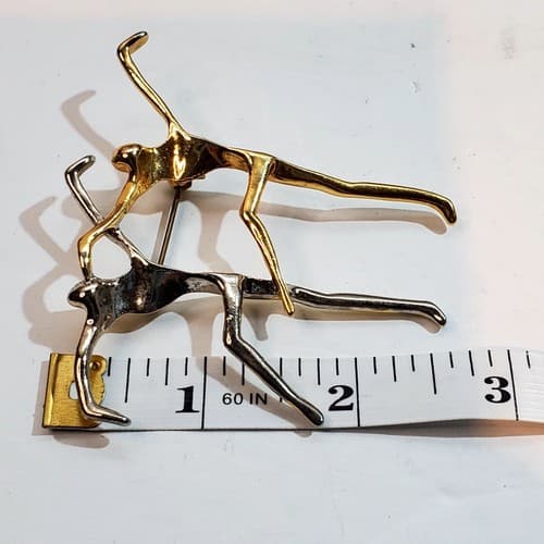 Gold and Silver Tone Metal Abstract Contemporary Dancers Figural Brooch Pin - Thumbnail 3