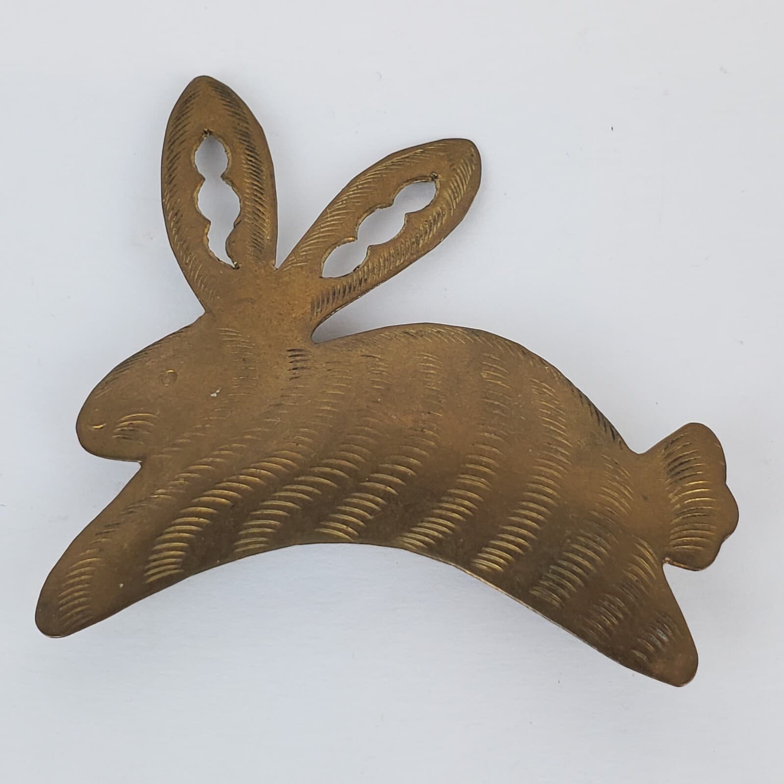 Bronze Tone Thin Metal Folk Art Rustic Jumping Bunny Rabbit Brooch Pin Easter