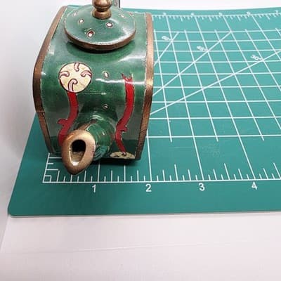 Vtg Metal Miniature Christmas Teapot Painted Drums And Bells ( For Display Only) - Thumbnail 8