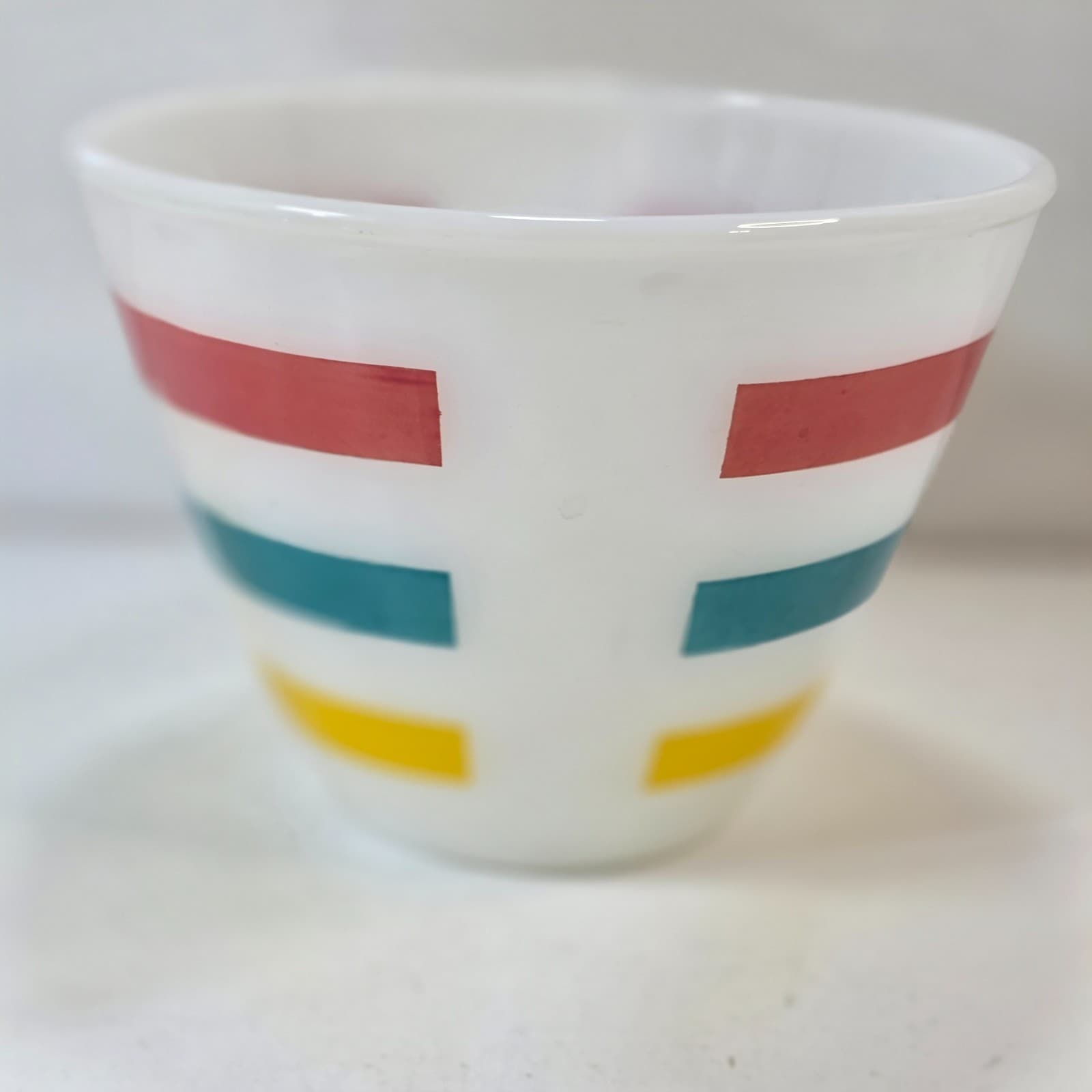 Vintage Fire King Colonial Bands Stripes Grease Bowl (no lid) Red Teal Yellow - Thumbnail 5