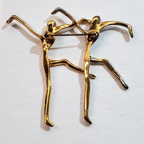 Gold and Silver Tone Metal Abstract Contemporary Dancers Figural Brooch Pin - Thumbnail 2