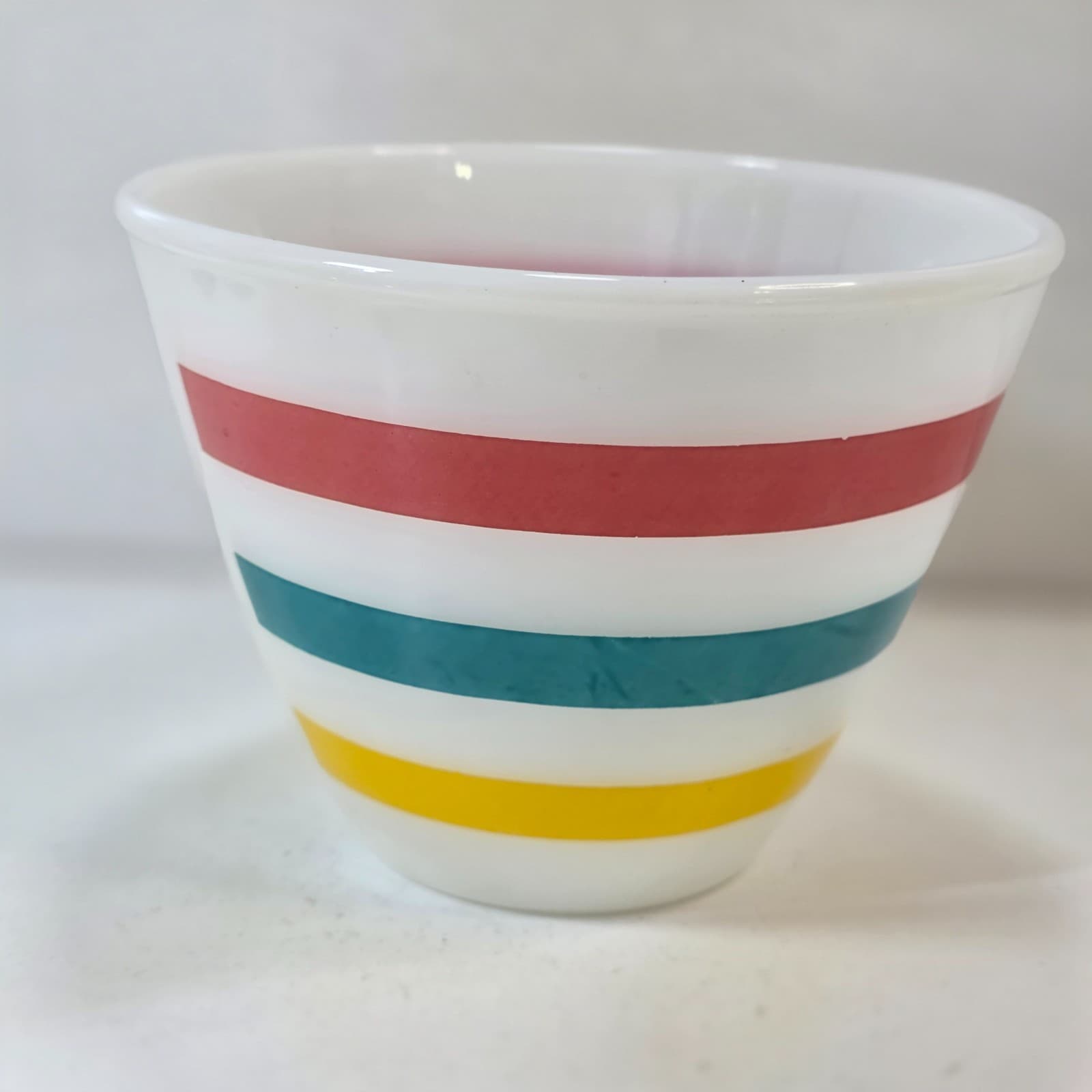 Vintage Fire King Colonial Bands Stripes Grease Bowl (no lid) Red Teal Yellow - Thumbnail 4