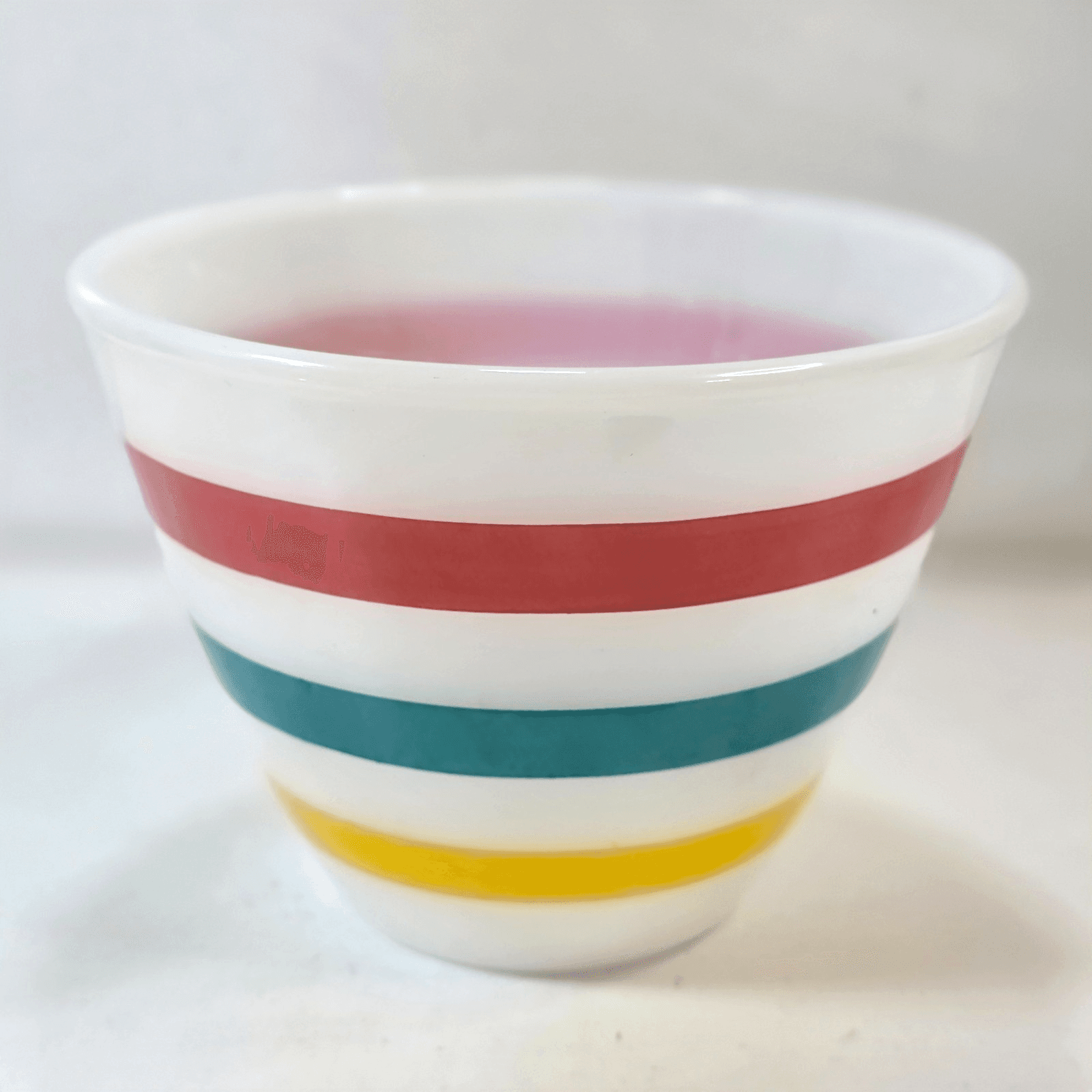 Vintage Fire King Colonial Bands Stripes Grease Bowl (no lid) Red Teal Yellow