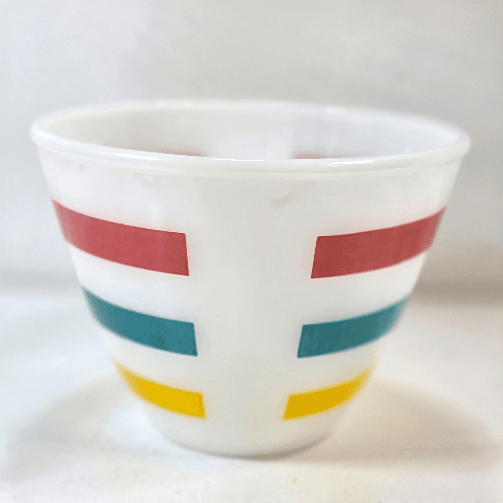 Vintage Fire King Colonial Bands Stripes Grease Bowl (no lid) Red Teal Yellow - Thumbnail 3