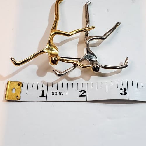 Gold and Silver Tone Metal Abstract Contemporary Dancers Figural Brooch Pin - Thumbnail 4