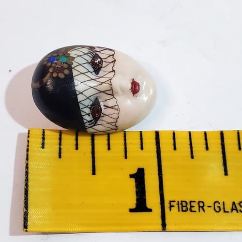 Vintage Signed Adagio Porcelain Hand-painted Face Crystal Eyes Pin Brooch - Thumbnail 4
