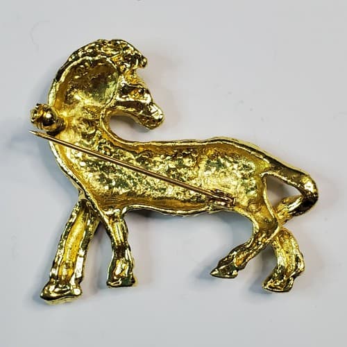 Vintage Gold Tone Metal with Black Enamel Stripes Sassy Zebra Brooch Pin - Thumbnail 2