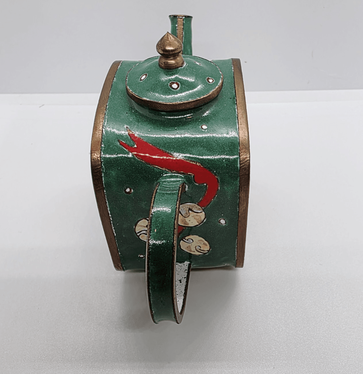 Vtg Metal Miniature Christmas Teapot Painted Drums And Bells ( For Display Only) - Thumbnail 4