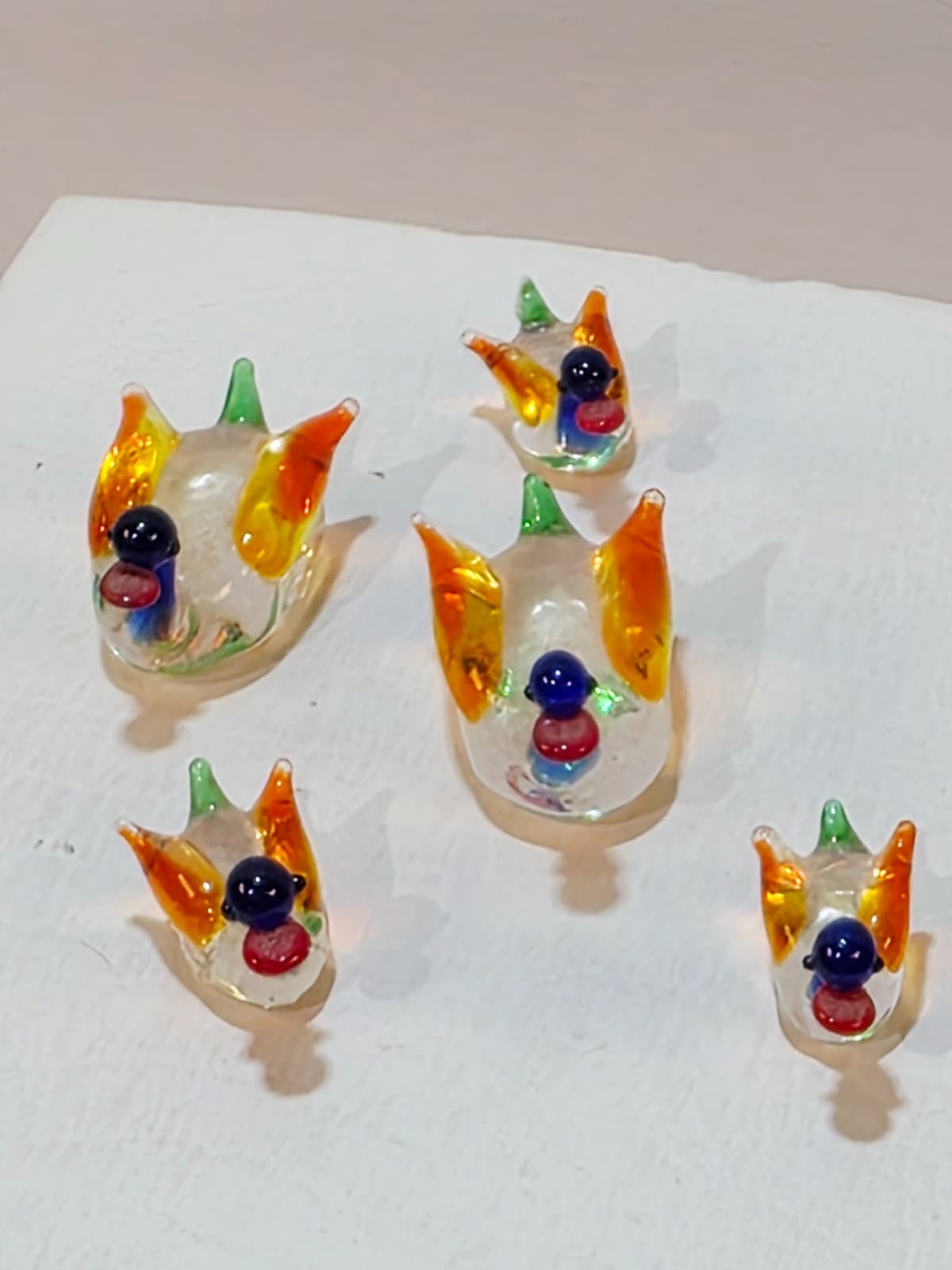 Lot of 5 Mini Collectible Hand Blown Art Glass Duck Figurines Colorful Tiny 1" - Thumbnail 2