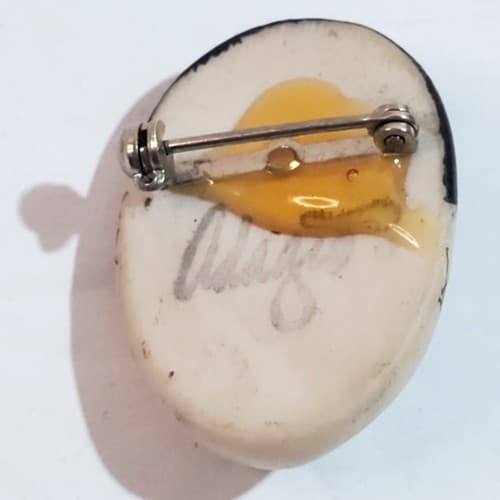 Vintage Signed Adagio Porcelain Hand-painted Face Crystal Eyes Pin Brooch - Thumbnail 3